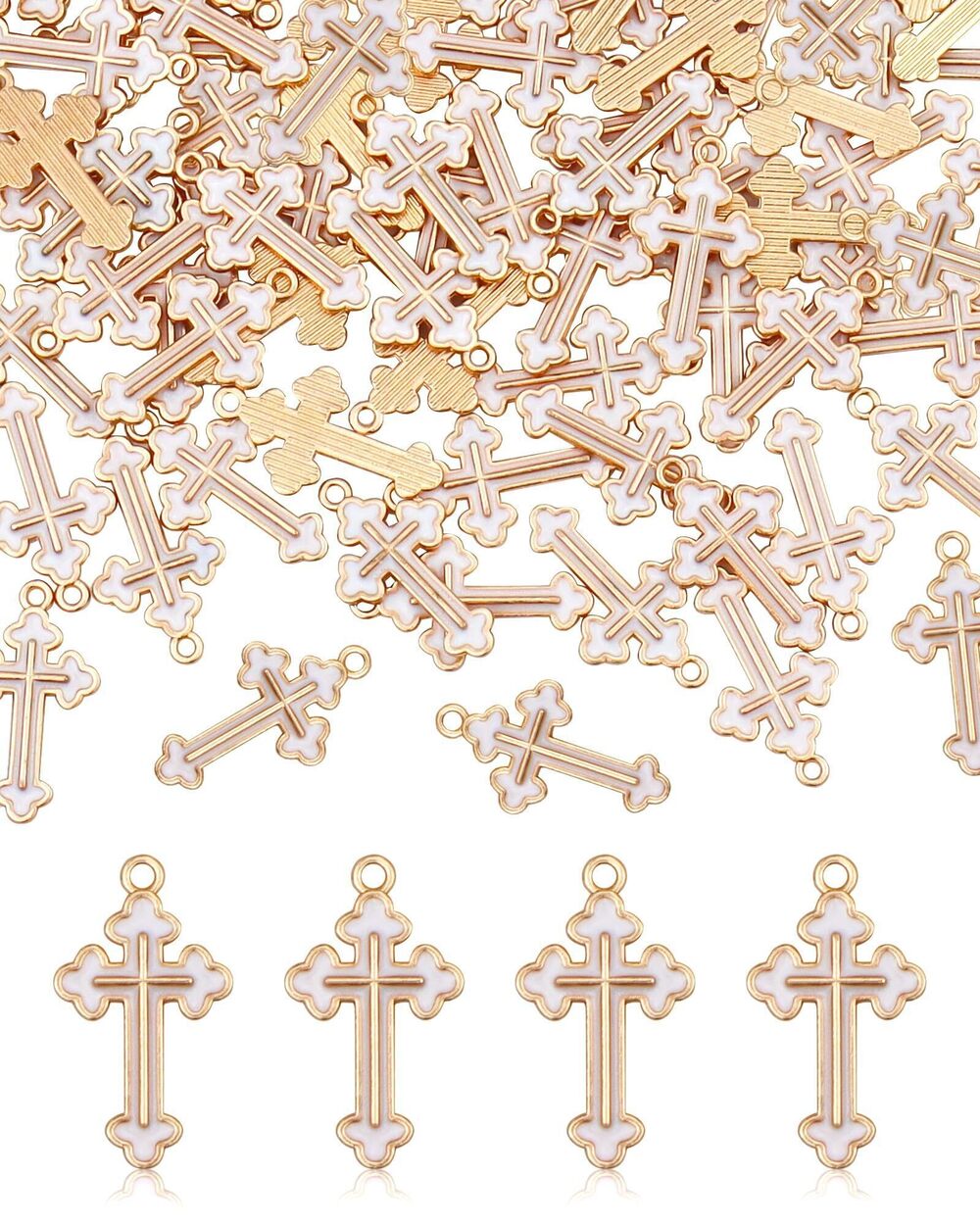 9288 100 Pcs Alloy Enamel White Cross Pendants Gold Plate Cross Dangle